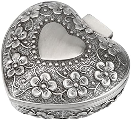 Caixa de jóias do coração vintage Hapíça, organizador de flores esculpidas de metal, caixa de presente decorativa