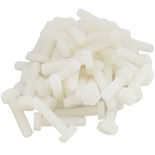 M6 x 25mm de nylon branco de náilon parafusos de tampa da cabeça, porcas hexagon de plástico, parafusos de tampa de cabeça de nylon de rosca completa, 50pcs