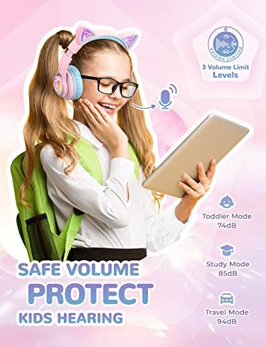 ICLEVER BTH13 & BTH02 CRIANÇAS CABELOS BUNCONOS Bluetooth Pacotes, Volume Seguro Limitados, Cabo Aux, som estéreo, faixa de cabeça ajustável, fones de ouvido infantis sem fio para iPad/tablet/viagens/escola