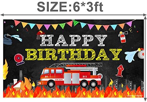 70x40 polegadas Feliz Aniversário Banner Grande Banner Caso -pano de fotografia, tema de caminhão de bombeiros decoração de festas de aniversário ao ar livre, suprimentos infantis para festas