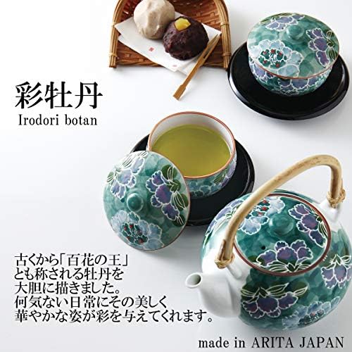 Bule de chá do rancho com filtro de chá, verde, 6,7 x 4,3 x 3,5 polegadas, 15,7 fl oz φ3,4 x 2,3 polegadas, 6,1 fl oz Sai peony, arita ware feita no Japão no Japão