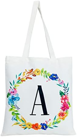 Conjunto de 2 sacolas reutilizáveis ​​de letra de monograma para mulheres, design floral