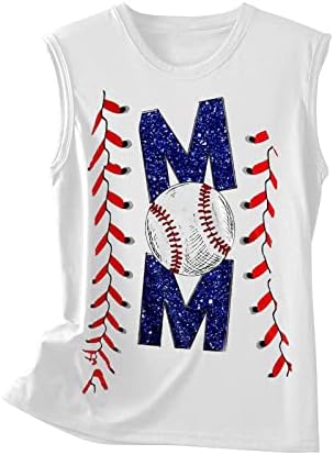Tees gráficos femininos de beisebol com impressão de beisebol sem mangas tops redondos do pescoço do pescoço casual tampas versáteis camisetas