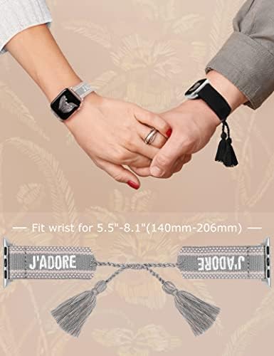 Bracelets trançados com W-rara compatíveis com a banda Apple Watch 38mm 40mm 41mm 42mm 44mm 45mm 49mm Designer feminino Friendship Friendship tira bordada com algodão malhada embrulho ajustável para a série Iwatch 8/7/6/5/4/4/3/2/1 se