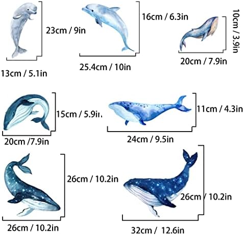 Gigante 5 conjuntos de decalques de parede de baleia azul e 2 sets pulando adesivos de parede de
