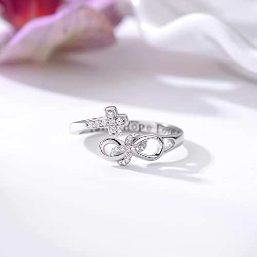 Tyso Faith Hope Love Cross Rings 925 Sterling Silver CZ Infinito Anéis de embrulho ajustáveis ​​Presentes inspiradores de jóias para mulheres meninas