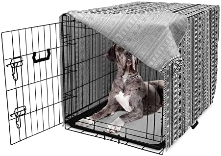 Capa de caixa de cachorro tribal lunarável, bordas verticais com motivos geométricos, capa de canil de estimação fácil de usar para cachorros de cachorros de cachorros, gatinhos, 48 ​​polegadas, branco preto branco