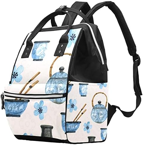 Mochila VBFOFBV Backpack, mochila de fraldas grandes, mochila de viagem, mochila de laptop para mulheres, alimentos japoneses Bules Blue Flower