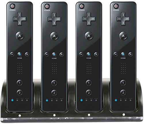 GPCT [Nintendo Wii] Remoto 4 Carregador Dock de carregamento com 4 baterias recarregáveis ​​e estação de encaixe. [Indicador de carga LED] para controlador remoto Wii/Wii U [preto]