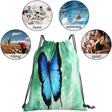 Bolsa de mochila de cordão de borboleta azul, mochila leve para homens para homens crianças de tamanho grande