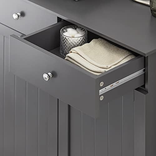 Haotian BZR33-DG, armário de lavanderia cinza com 2 cestas e 2 gavetas, cesto de lavanderia inclinado,