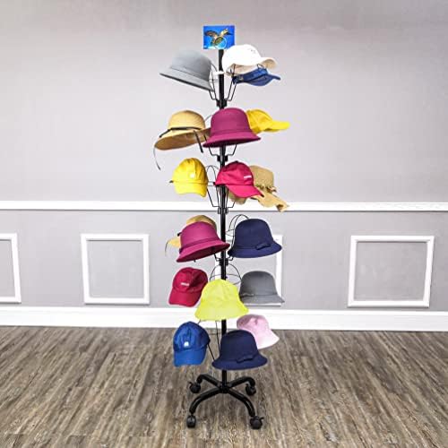 FixtleredIsPlays® de 6 camadas 24 chapé o chapéu rotativo Exibir rack de rack de cabeceira em pé de cabeceira rack rack de metal rack para tampas, perucas e chapéus 20x20x74 18164-24hat-npf