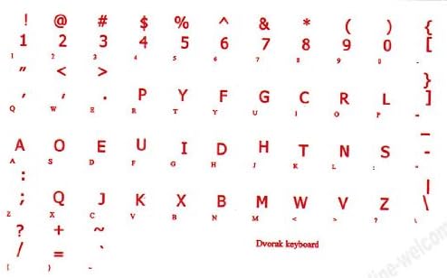 Dvorak Simplificado adesivos de teclado simplificados letras vermelhas transparentes