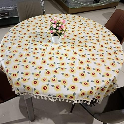 Toleta de mesa de girassol pequena de Loonel com borlas, tecido de mesa de linho de linho de algodão com 35.4x35.4inch,