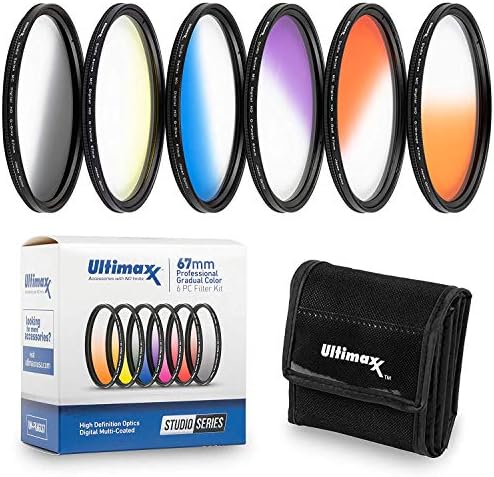 55 mm Ultimaxx Kit de filtro de cor gradualmente de seis peças para Nikon D3300, D3400, D3500, D500, D5200, D5300, D5500, D5600 W/AF-P DX Nikkor 18-55mm f/3.5-5.6g VR