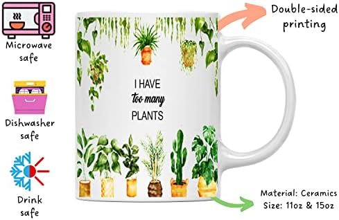 FWU Feito à mão, tenho muitas plantas caneca de café - Melhores presentes para amante de plantas, mãe planta, planta senhora no dia das mães, dia dos pais, aniversário, dia de Natal - caneca de café em cerâmica branca