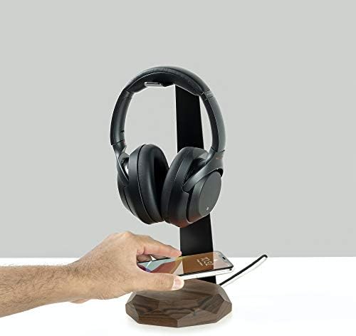 Oakywood 2 em 1 fone de ouvido com carregador sem fio, titular de fone de ouvido de madeira e carregador,