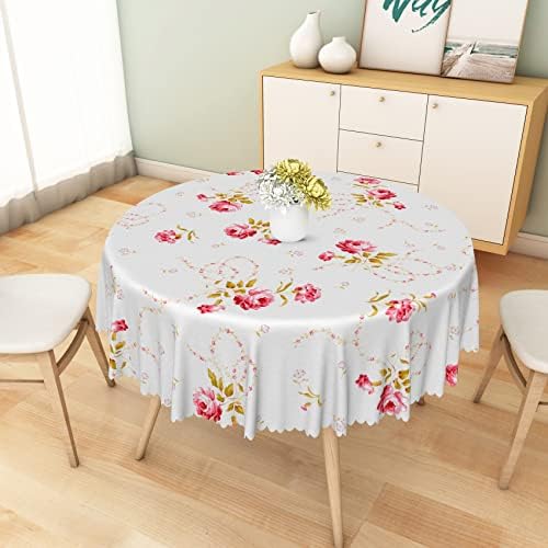 Toca de mesa redonda floral de primavera 60x60 polegada aquarela rosa Flor rosa Poliéster Tabela à prova