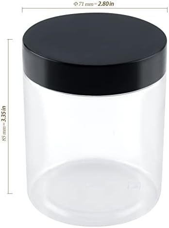 Heihak 30 PCs 8 oz de frascos de plástico redondo com tampas pretas e 3 lençóis adesivos, frascos de recipientes de lodo cosméticos claros, frascos de amostra de armazenamento de boca larga para especiar