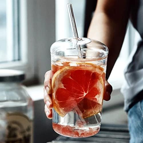 Copo transparente de tampa de fio com tampa e palha, xícara de água borossilicato com copos de smoothie