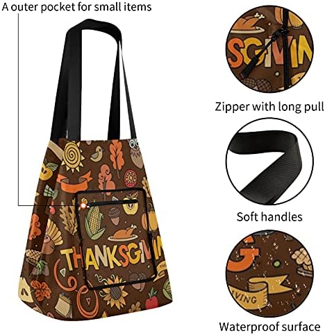 Ação de Graças outono outono ombro dobrável bolsa de ombro reutilizável bolsa de mercearia pesada bolsa de bolsa de bolsa para bagagem esportiva de ginástica