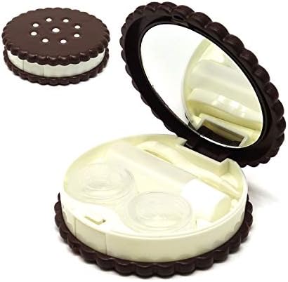 Caixa de contato com lentes de viagem em forma de biscoito em forma de biscoito Honbay com espelho
