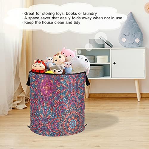 Art Bohemia Floral Pop Up Laundry Horty com tampa de cesta de armazenamento dobrável Bolsa de roupa dobrável para piqueniques de viagem de apartamento