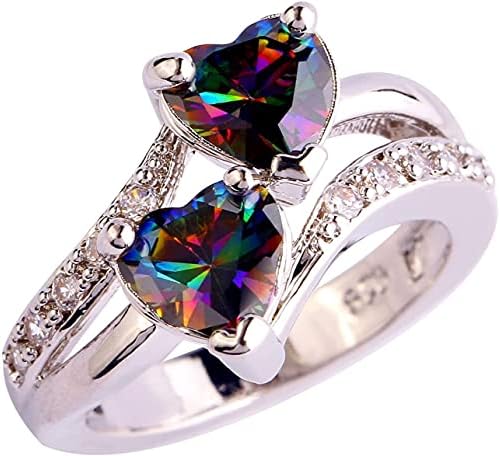 Casamento de coração brilhante Double Stone Cubic Zirconia Anel Promise os anéis de amor para seu aniversário noivado de noiva