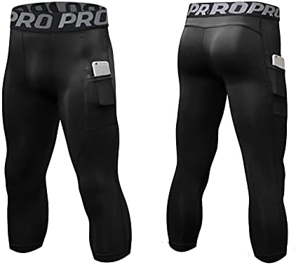 Landunsi 3 pacote calças de compressão 3/4 de corrida de futebol com pokects treping dry fit leggings esportes