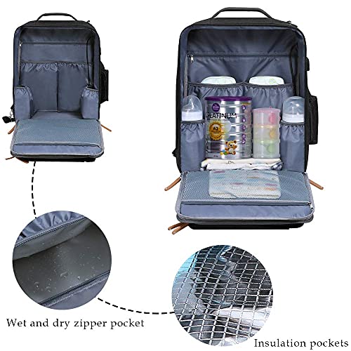 Backpack de fraldas de bebê Gray - Mochila de bagagem de Business Weekender Backpack para mochila para mochila para mamãe pai （preto)