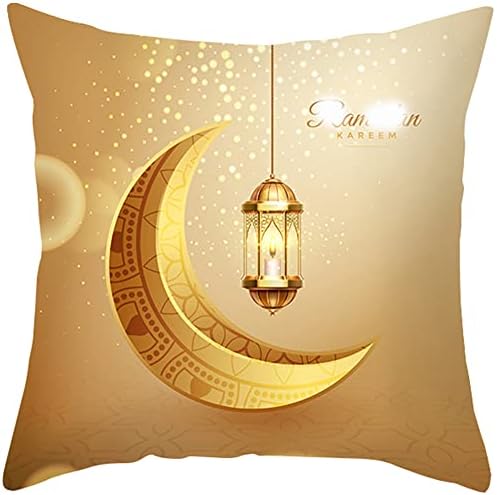 AllNew Jia Gold Ramadan Light Pillow Capas de travesseiro Lua e estrelas Capa de linho de linho Caso de almofada para sofá de sofá-sofá Decoração de casa Conjunto de 4 capa-01 18x18 polegadas