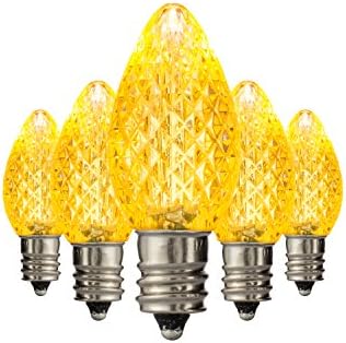 Iluminação HLO LED C7 Substituição amarela Bulbos de Natal, lâmpadas de férias de grau comercial, 3 diodo em cada lâmpada, cabe em soquetes E12, pacote de 25 lâmpadas