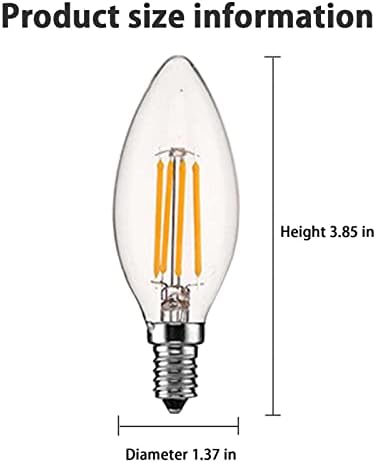 Xianfei LED Filamento Bulbo, lâmpada LED, lustre filamento de vela de vela 6w, ângulo de feixe de 300 °, lâmpada de ventilador de teto Vidro de lâmpada transparente