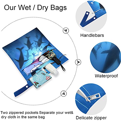 VISESUNNY SUGULO AZUL BLUE 2PCS SACO molhado com bolsos com zíper Local lavável reutilizável para