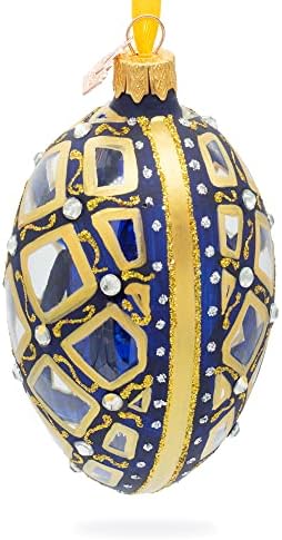 Padrão de mosaico no ornamento de ovo de vidro azul 4 polegadas