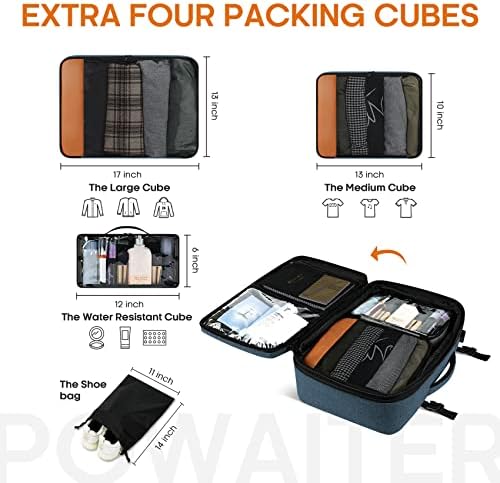 Powaiter Travel Mackpack for Mulher Men, voo de backpack grande, com 4 cubos de embalagem e tag de mal