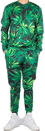 Fulbhprint Casual Streetwear Sorto e calça Selta de cânhamo verde Ervas daninhas de folha de folhas 3D Pullovers