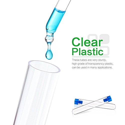 Teenitor 50 Pacote tubos de teste de plástico transparente com tampas azuis, 16 × 100mm, boa vedação para