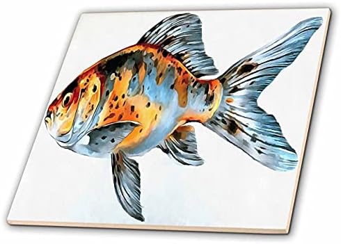 3drose Artistic Blue e laranja Shubunkin Goldfish em estilo realista - azulejos