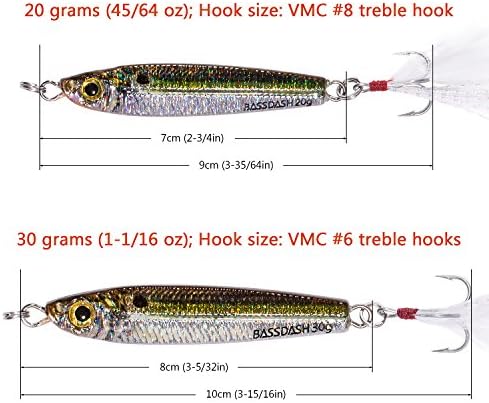 Bassdash Light Jigging Casting Lures 20g 30g com ganchos VMC, para pesca de água doce de água salgada