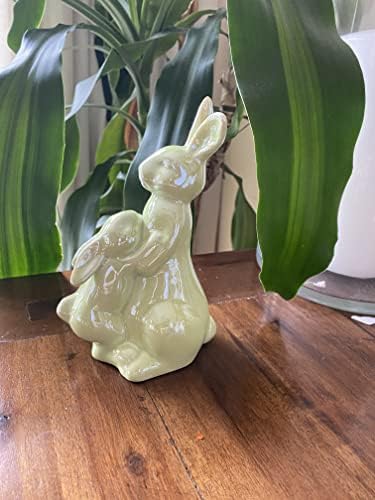 Ornamentos de coelho de cerâmica, decoração de berçário de mãe e coelho, Tones de Terras Mamãe e Feliz de Rabbit, estatueta,