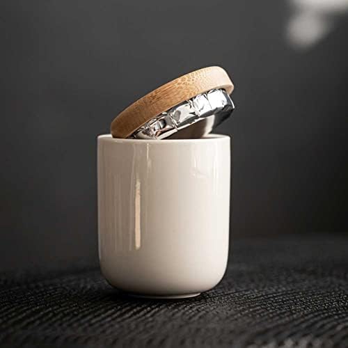 Mini jarra de armazenamento de alimentos de cerâmica Loja de alimentos portáteis de alimentos com tampa de bambu herméticos para chá de açúcar de café, 1 peça
