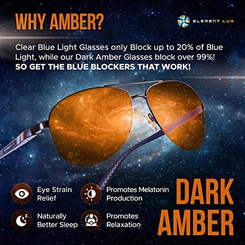 ELEMENT Lux Blue Light Blocking Glasses Amber Blue Bloqueador óculos - Para melhor sono, jogos, tensão ocular, computador
