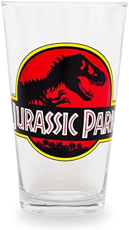 Logotipo de Silver Buffalo Jurassic Park de 16 onças de vidro | Tumbler de vidro de caneca de cerveja tradicional