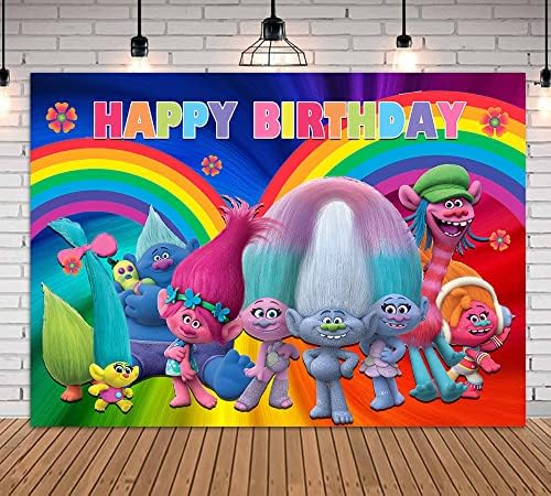 Filmes de animação de desenhos animados de 5x3 pés trolls Pappy Photo Backgrody Birthday Party Photography Breaddrops Baby Shower Bolo Table Colorful Decor Banner Booth Studio adereços