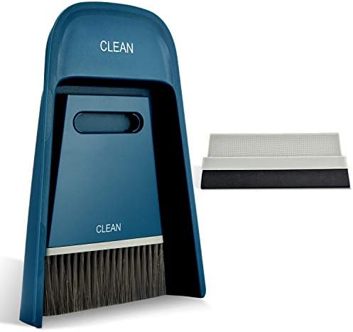 BXIO Mini Stand-up Dustpans e vassouras, pequena escova de mão de limpeza e combinação de lixo com aninhamento minúsculo escova macia/raspador duro para mesa, bancada