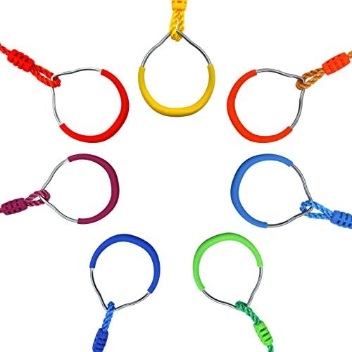 Kawuneeche 7pcs coloridos anéis ninjas - anéis de ginástica, anéis de barra de balanço, anéis de macacos, anéis de escalada ao ar livre sets de jogo de playground para ninjaline obstáculos acessórios