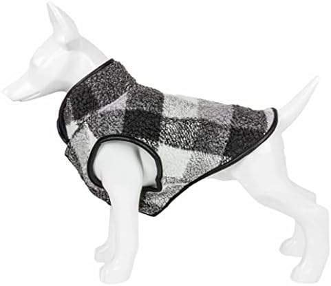 Pet Life ® 'Black Boxer' Plaid Dog Casat - Jaqueta de cachorro xadrez isolada com forro reversível sherpa - casaco de cão de inverno para cães pequenos médios grandes