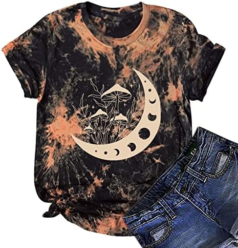 Tie Dye T T CHISTERS PARA MULHERES MULHERES SUN Lua e Cogumelo Camisetas gráficas Teen Girls Summer Summer