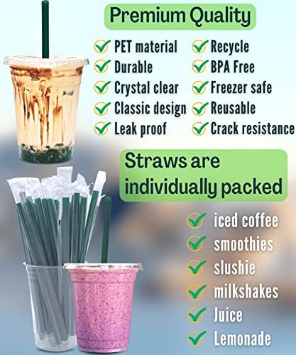 12 oz de copos de plástico transparente com tampas e canudos, copos de bebida descartáveis ​​para bebidas frias, café gelado, milk -shakes, smoothies, 25 conjuntos